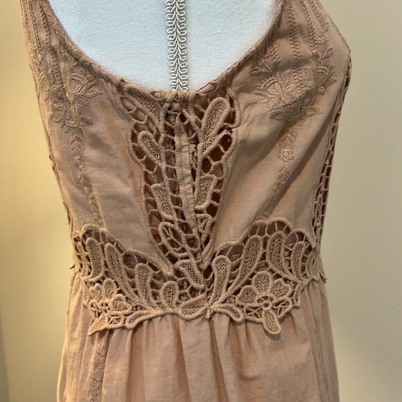 Anthropologie embroidered tan sleeveless dress Sz M Medium Romantic Lined Boho - Picture 5 of 16